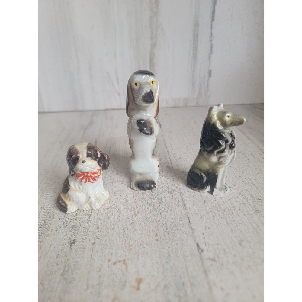 Porcelain‎ puppy collie dog set mini home decor figure unique
